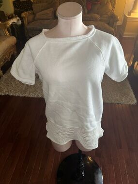Alexander Wang White Short-Sleeve Tee with Mesh Hem Detail